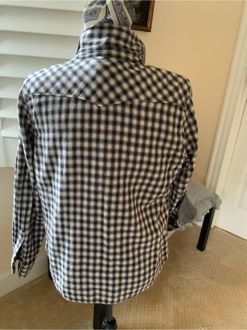 Lucky Brand Navy and White Plaid Snap Button-Down Lined Shirt - Picture 8 of 8